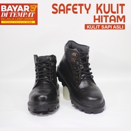 Sepatu Safety kulit sapi asli Pria 100% Kulit Asli Kerja Lapangan Proyek Hitam sepatu safety pria uj