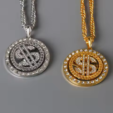 Rotating dollar sign pendant, hip-hop necklace, dollar carousel necklace