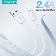 USAMS 2.4A Lightning สายสำหรับ iPhone ชาร์จสายไอโฟน USB 480Mbps สายสำหรับ iPhone การส่งข้อมูล iPhone 7/8 /Iphone X Xr/ iPhone 11 12 13 /Iphone 14/IPhone14 Pro