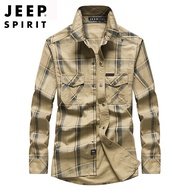 JEEP SPIRIT เสื้อเชิ้ตผู้ชายทรงหลวมเสื้อเชิ้ตแฟชั่นลำลองลายสก็อตผ้าฝ้าย100%