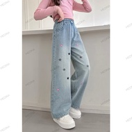 Korean Style Children's Jeans Culottes for 6-13 Years Old with Star Embroidery Kids Jeans Girls