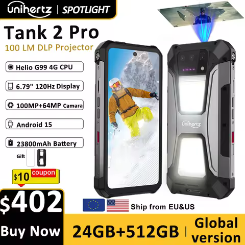 Unihertz 8849 tank 2 Pro rugged phone Android 14 24GB 512GB with 23800mAh battery superior projectio