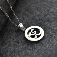 Stainless Steel OM Symbol Pendant Necklace Silver Color Pave CZ Crystal OM Yoga Long Chain Necklace 