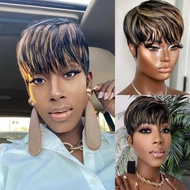 Short Bob Wigs for Black Women Human Hair Wig Ombre Pixie Cut Wig with Bangs Layered Glueless Wig Fu