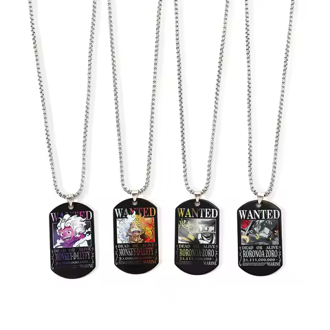 One Piece Luffy 3 Billion Wanted Necklace Japanese Anime Colorful Printed Jewelry Stainless Steel Un