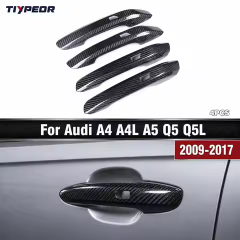 Tiypeor 4PCS Real Dry Carbon Fiber Door Handle Cover Stick On for Audi A4 A4L A5 Q5 Q5L Exterior Mod
