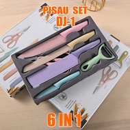 Pisau Dapur Set isi 6pcs Kitchen Knife Set Multicolor Pisau set serbaguna Pisau Jerami Gandum Pisau Dapur Set Tajam Stainless Steel Anti Karat