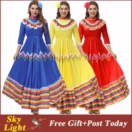 5Colors Mexican Costume Holiday Festival Celebration Party Dress For Adults Women Clothes Halloween Performance Dancing Clothing
