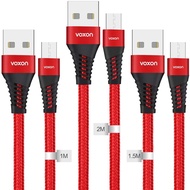 2247) VOXON Micro USB Cable 3 Pack (1M + 1.5M +2M) High Speed Braided Charger Cable Micro Charging Cable