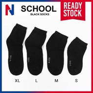 (1 PAIR / PASANG) Stokin Sekolah Hitam Murah | Plain Black School Socks Quarter Length