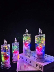 LED永生玫瑰模擬電子蠟燭燈，適用於情人節淚目感人氛圍燭光夜燈，生日裝飾