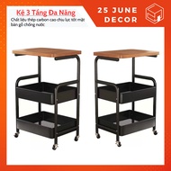 3-Tier Shelf with Steel Wheels and MDF Wood Surface for Convenient Kitchen Storage Room Decor Shelf 