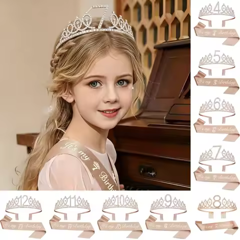 3th 4th 5th 6st 7th 8th 9th 10th 11th 12th Birthday Tiara Crown Sash Women Girls Birthday Party Deco