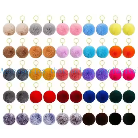 31BB 50 Pcs Pom Pom Keyrings Soft Plush Charm Keyring Colorful Keychain Ball