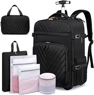 AI EN JIU Rolling Backpack With USB Port &amp; Lock, 20inch Wheeled Backpack with 4 Mesh Bags &amp; 1 Shoe Bag