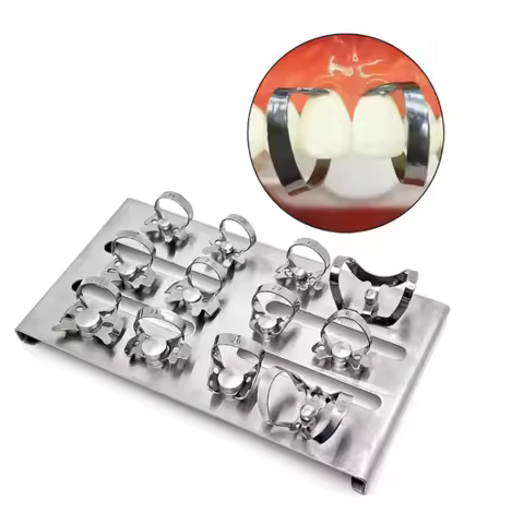 1 Set Dental Endodontic Rubber Dam Clamps Restorative Clips Dam Clamp Dental Stainless Steel Tray Ho