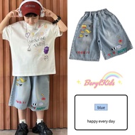 Beryl Kids Soft Denim Shorts Children Korean Version Cute Graffiti Pattern Casual Denim Short 3-14Y