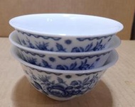 早期大同窯青花藍玫瑰瓷碗 小湯碗- 直徑9.5公分-3 碗合售