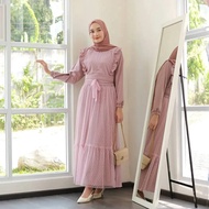 Memoth Boutique Amor Dress Mosscrepe Mix Tille Dot JUMBO L-XXL / BAJU DEWASA MURAH TERBARU 2021 / Ga