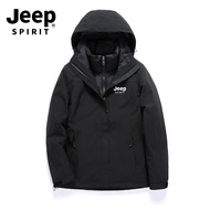 แจ็คเก็ต down Jacket JEEP SPIRIT ฤดูใบไม้ร่วง/ฤดูหนาว 3-in-1 แจ็คเก็ตปีนเขาแบบถอดได้สำหรับผู้ชายและผ