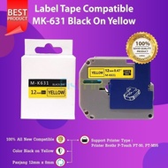 Label BROTHER CARTRIDGE TAPE LABEL PTOUCH BROTHER PT-M95 PTM95 PTM 95 MK631 M-K631 BLACK ON YELLOW P
