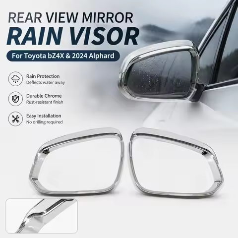 Rear View Mirror Rain Visor Chrome for Toyota bZ4X and 2024 Alphard 2pcs