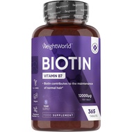 Biotin Tablets - 365 Vegan Tablets - 1 Year ply - 1 Tablet-a-Day - 12000mcg Biotin plements - Vitami