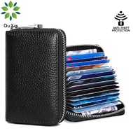 QuXis 2024 New's Anti-theft Brush Men Credit Card Holder Two-layer Cowhide Genuine Leather Large Capacity 14 cards Credit Card Wallet with Zipper