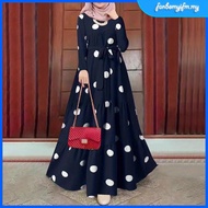Retro Polka dots Pop Yeh Yeh Saloma Dress Women Muslim Elegant Casual Full Sleeve Dress Polkadot Mus