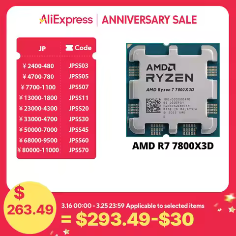 AMD Ryzen 7 7800X3D R7 7800X3D 5.0 GHz 8-Core 16-Thread CPU 5NM 96M 100-100000910 Socket AM5 New Tra