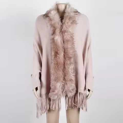 Autumn Winter Imitation Wool Collar Knitting Shawl Imitation Cardigan Shawl Poncho Fashionable Upsca