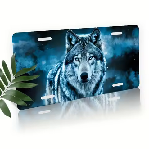 Blue Wolf Mystical Night Sky Aluminum License Plate Cover Waterproof Car Truck SUV Decor