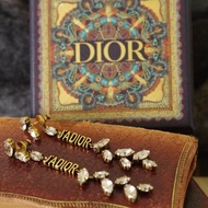 真品DIOR JADIOR古銅色人造石水滴垂墜針式耳環 近代新品 P515