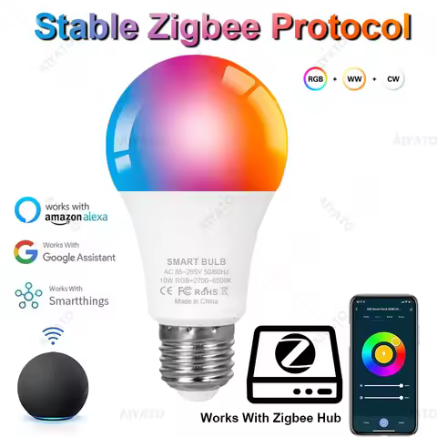 Smart Zigbee 3.0 LED Light Bulb Dimmable Color E27 E26 B22 RGBCW 2700-6500K Lamps For Alexa Google H