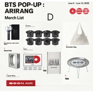 BTS POP-UP : ARIRANG OFFICIAL MERCH LIST MD BTS [D]  JERSEY,  LIGHT STICK