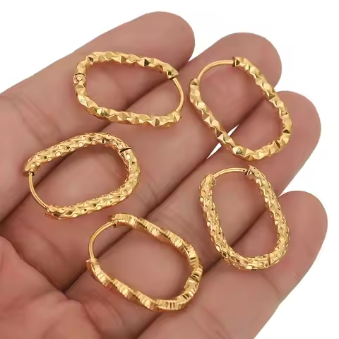 6pcs Lot Stainless Steel Oval Point Embossing Ear Rings Gold Plated Korean Earrings Hoops Earring fo