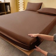 1pc Coffee Brown Fitted Sheet, Mattress Protector, Mattress Cover For Bed, Bed Sheet, Soft And Breat