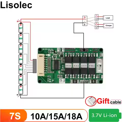 BMS 7S 24V 10A 15A 18A Charge Board PCB with Overcharge/over Discharge/short Circuit Protection for 
