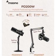 MAONO PD200W Hybrid Podcasting Wireless Dual Dynamic Microphone with BA37 Boom Arm/Table Arm Stand