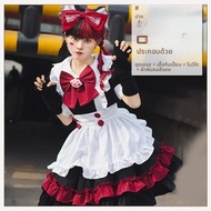 ฮาโลวีนสีดําและสีแดงผู้หญิงชุดแม่บ้านสไตล์โกธิคหมองคล้ําสีดํา Academia Lolita น่ารัก Wicked ผู้หญิงแ