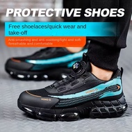 Size 36-47 Lazy Safety Shoes Rotating Buttons Convenient Safety Shoes Lace-Free Work Shoes Men Welding Shoes Protective Shoes Safety Boots Steel Toe Shoes Lightweight Welding Shoes