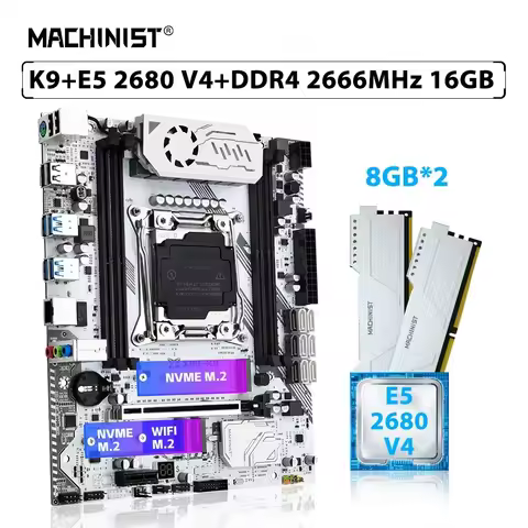 MACHINIS X99 K9-V5 Motherboard Set LGA 2011-3 Kit Xeon E5 2680 V4 Processor CPU 16GB(8GB*2pcs) 2666M