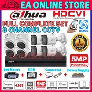 DAHUA 5MP Full Complete Set 8 CHANNEL HD 1080P CCTV 8CH DVR + Camera + Hard Disk + Power Supply + 10