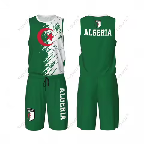 Algeria Flag Grain Men Basketball Set Shirt & Pants Sleeveless