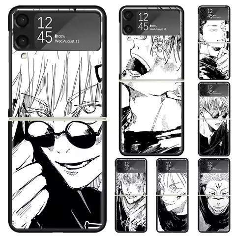 White Black Kaisen J-Jujutsu Hard PC Back Phone Case for Samsung Galaxy ZFlip 7 6 5 Z Flip 4 ZFlip6 
