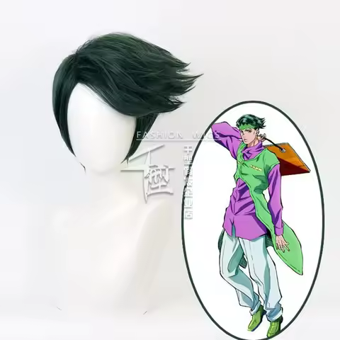 JoJo's Bizarre Adventure Rohan Kishibe Short Dark Green style Heat Resistant Synthetic Hair Hallowee