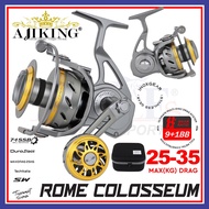 Ajiking Rome Colosseum Spinning Reel Full Metal Body Heavy Duty Saltwater Mesin Pancing 25-35 Drag