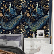 Peacock Pattern Peel And Stick Wallpaper, Waterproof Renovation Plant Wall Sticker, Removable Beauti