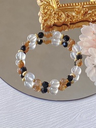 星光粉晶 骨幹太陽石 黑曜石 || 人緣 事業招財 防小人 水晶手鍊