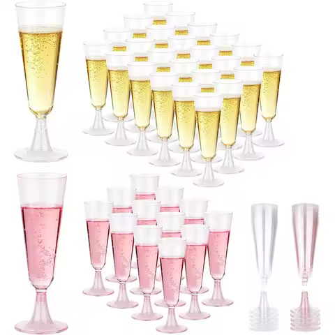 Plastic Champagne Flutes 24pcs Disposable Mimosa Glasses Unbreakable Cocktail Wine Toasting Cups for